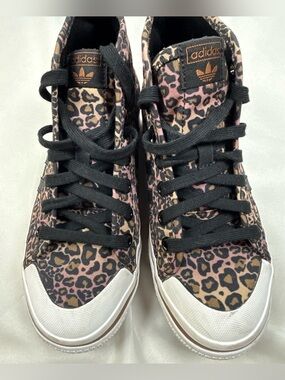 adidas Leopard Print High-Top Sneakers in Pink, Brown and Black